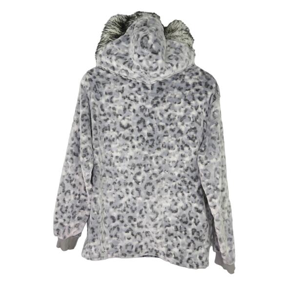 Urban Outfitters Peaches & Dreams Snow Leopard Faux Fur Fleece Pullover Large - Picture 2 of 6